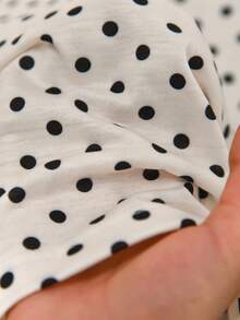 Story & Sage Casual Vacation Women's T-Shirt Spring Summer Fitted Polka Dot T-Shirt Ruffle Sleeve T-Shirt Black And White T-Shirt Elegant Office Business White Top - Black and White - View 7