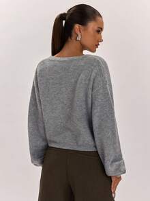 SHEIN BAE 女款復古青蛙鈕扣設計長袖開襟衫 - 灰色 - 查看 2