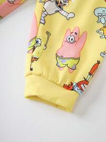 SpongeBob SquarePants | SHEIN Baby Boy Cartoon Print Crew Neck T-Shirt And Long Pants Set - Yellow - View 7