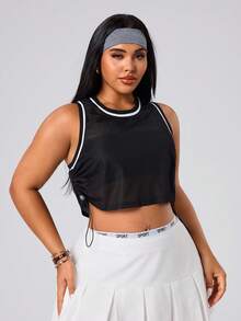 Seamluxe SHEIN Sport Débardeur de sport court avec cordon de serrage latéral pour femmes grandes tailles - Noir - Voir 7