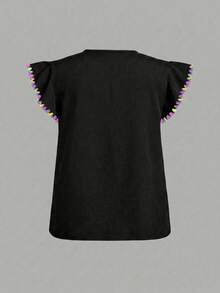 EMERY ROSE Camisa casual versátil de cuello en V con color de contraste para uso diario y salidas de mujer - Negro - Ver 2