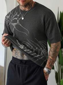 Manfinity Hypemode MEN Casual Graphic Distressed Scorpion Pattern Round Neck Knit Top Summer Streetwear Holiday Grey - Dark Grey - View 2