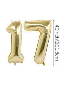MINKOJA 2pcs 40 Inch (Approx 101.6 Cm) Platinum Giant Number Helium Foil Balloons, Large Digit Balloons For Birthday Party, Graduation, Anniversary, Party Decor - gold - View 18