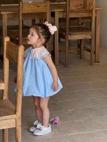 Babygirl Cute Summer Embroidered Floral Sleeveless Dress - Baby Blue - View 1
