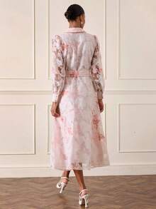 Lilora Women's Long Jacquard Shirt Dress, High-End Fashion Versatile Elegant, Suitable For Commuting, Daily Casual, Outing, Party, Summer, Blush Pink - Pink - View 3