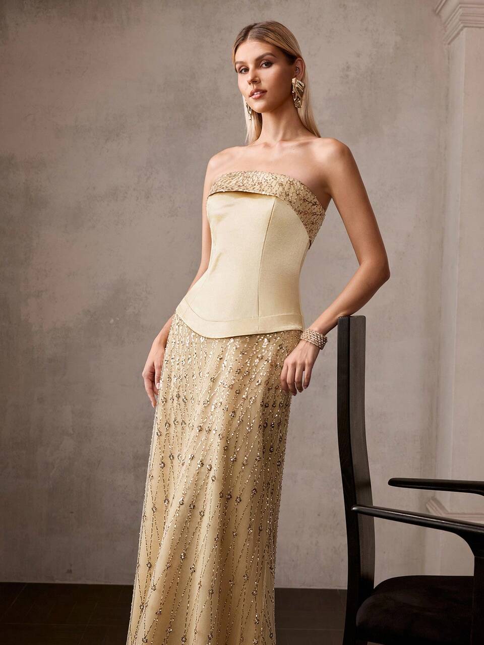 MOTF Soiréza SPRING/SUMMER WOMEN'S YELLOW STRAPLESS RHINESTONE EMBELLISHED PARTY DRESS