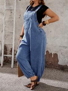 EMERY ROSE EMERY ROSE Plus Size Women'S Pocket Design Wide Leg Loose Casual Denim Overalls Vacation Outfits - Medium Wash - View 6