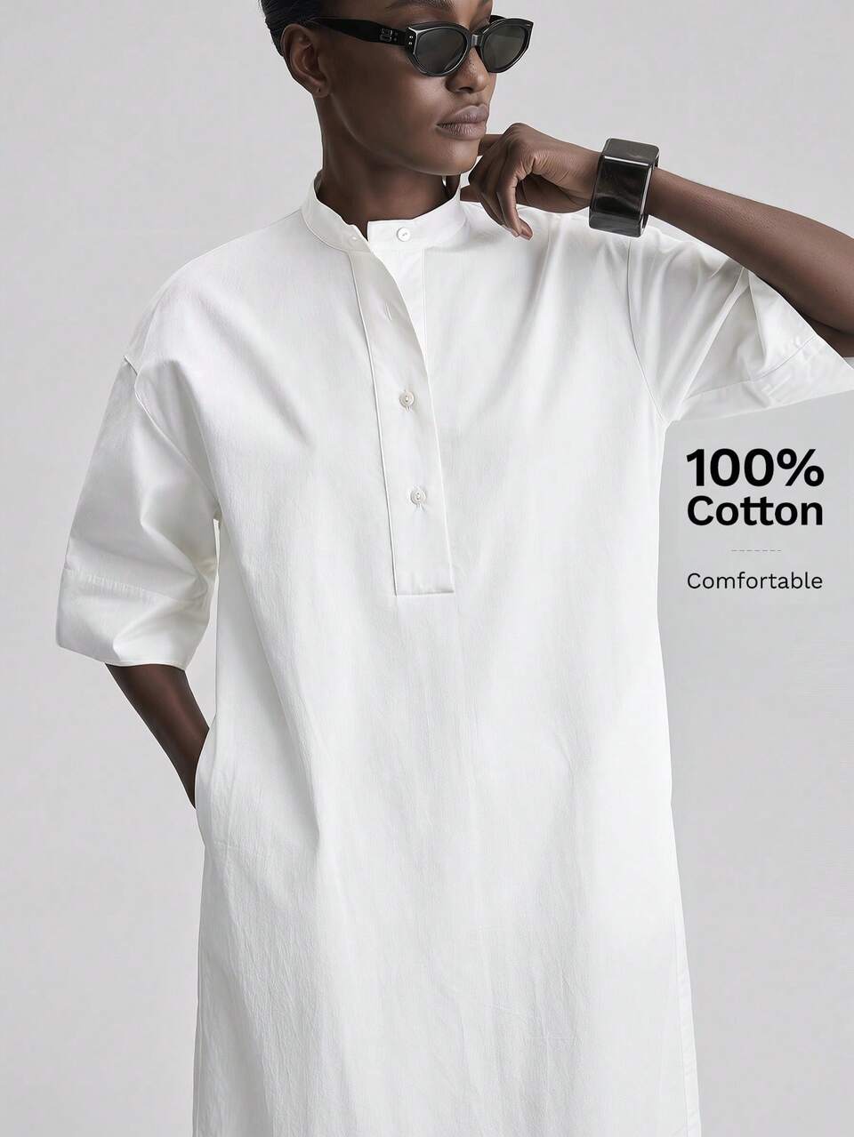 Women's All White Summer Modest Basic Casual Brunch Golf Dress, Round Neck Drop Shoulder Loose Fit A-Line Silhouette, Elegant Urban Chic Office