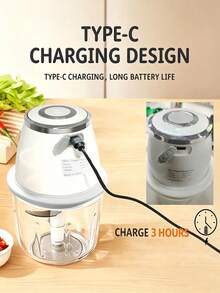 Teckwe 350ml 白色塑料 Type-C 充電式無線一鍵全自動攪拌研磨電動切碎機，適用廚房、居家、宿舍、露營車、露營、辦公室、派對，聖誕禮物必備省時神器，電池 1200mAh - 白色 - 查看 5