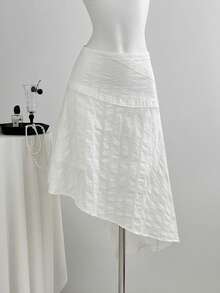 SHEIN Sweetro White Mid-Length A-Line Skirt For Women, New Design With High-End Patchwork Detail - White - View 5