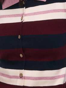Nöista Striped Knit Cardigan With Collar And Button Front. Fall, Back To School And Everyday Style. - Burgundy - View 12