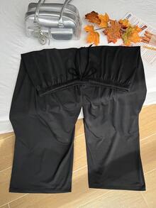 Comfortcana 大尺碼女款彈性腰條紋寬腿休閒運動長褲 - 黑色 - 查看 7
