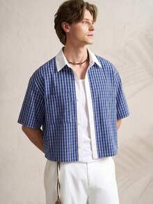 TONEVAULT Men's Plaid Patchwork Casual Shirt - Multicolor - View 4