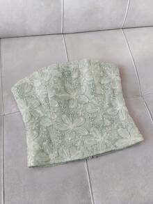 Franclia 女款優雅刺繡串珠平肩粉色上衣 - 綠色 - 查看 6
