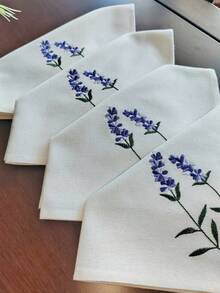 Cirelle 1片/2片/4片薰衣草刺繡餐巾，米色棉麻布料製成，可重複使用的布餐巾，亦可用作餐墊，適用於廚房餐桌、節日派對、婚禮、農舍用餐及各種家居裝飾場景 - 彩色 - 查看 12
