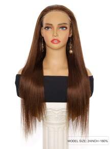 ALL READY WIG Peruca Glueless de Cabelo Humano Castanho, Pronta para Usar, Pré-Cortada, 26 Polegadas, 5x6, Peruca Reta Glueless Castanho Chocolate de Cabelo Humano, Pré-Desfiada, Nós Branqueados, #4 Peruca com Fechamento de Renda Castanho Escuro, Densidade 180 para Mulheres - S4 - Visão 4