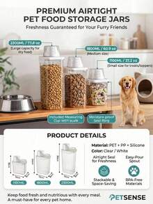 PETSIN 1 Recipiente sellado para almacenamiento de alimentos, adecuado para alimentos para mascotas, granos, arena para gatos, con una gran capacidad, equipado con una tapa con regla y asa, y múltiples tamaños a elegir - 1100ml-2300ml - Ver 4