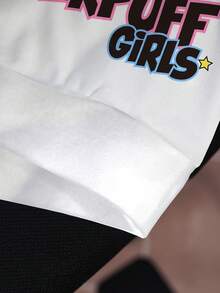 THE POWERPUFF GIRLS X SHEIN 大尺碼女款字母卡通圖案圓領休閒日常長袖運動衫 - 白色 - 查看 4