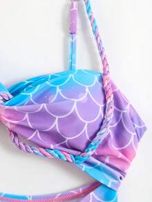 Swim SXY 夏季新款女款沙灘比基尼3件套，包含一件式上衣、漸層編繩細肩帶側綁帶比基尼裙 - 彩色 - 查看 4