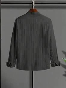 Manfinity Homme Camisa de manga larga de unicolor con diseño de botones delanteros para hombres - Gris Oscuro - Ver 2