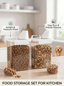 PETSIN 1 Recipiente sellado para almacenamiento de alimentos, adecuado para alimentos para mascotas, granos, arena para gatos, con una gran capacidad, equipado con una tapa con regla y asa, y múltiples tamaños a elegir - 1100ml-2300ml - Ver 3