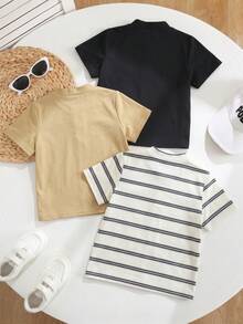 SHEIN 兒童男童 3件組馬匹刺繡鈕扣前襟短袖常規厚度亨利領上衣 - 彩色 - 查看 3