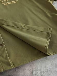 AXEPEAK Men's Letter Print Colorblock Single-Breasted Casual Versatile Daily Commute Shirt - Green - View 4