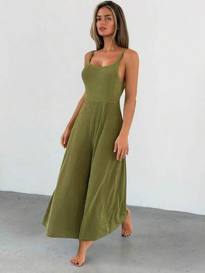 DAZY Women's Solid Color Fashion Loose Wide Leg Lounge Jumpsuit