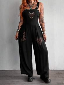 Whyspr Jumpsuit Gaya Gothic Gelap Ukuran Besar, Overall Kasual Musim Semi/Musim Panas - Hitam - View 3