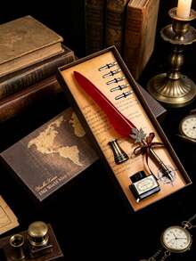 1 Set Jubaboz Calligraphy Brush Pen With Stamp And Sealing Wax, Feather Pen, Ink, - multicolor - View 2
