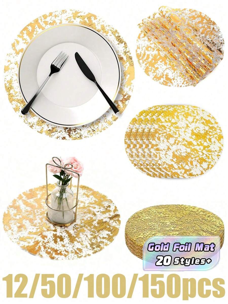 50/100/150 Disposable Gold Placemats, 13 "Glitter Metal Mesh Round Placemats, Gold Foil Mesh Doilies, Table, Wedding, Birthday Party Decorative Gold Doilies - Multicolor - View 1