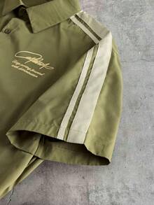 AXEPEAK Men's Letter Print Colorblock Single-Breasted Casual Versatile Daily Commute Shirt - Green - View 7