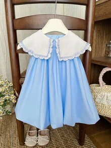 Babygirl Cute Summer Embroidered Floral Sleeveless Dress - Baby Blue - View 9