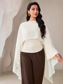 Veilorie Elegant enfärgad arabisk topp med sjal för kvinnor - Beige - Visa 5