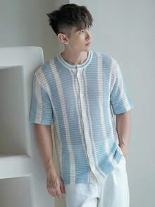 DAZY Top de punto de verano con bloques de color para hombre - Azul - Ver 3