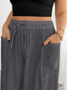 Shapeblank Pantalones de talla grande casuales versátiles de unicolor con doble bolsillo - Gris - Ver 9