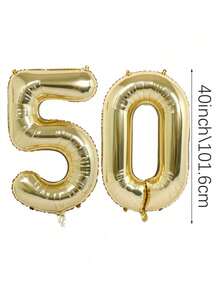 MINKOJA 2pcs 40 Inch (Approx 101.6 Cm) Platinum Giant Number Helium Foil Balloons, Large Digit Balloons For Birthday Party, Graduation, Anniversary, Party Decor - gold - View 21