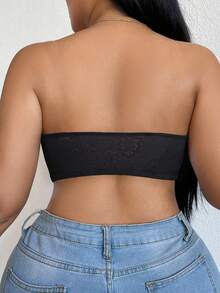 Crystal Vow 1pc Front Closure Strapless Bandeau Bra, Anti-Slip Anti-Slip-Off Anti-Exposure, Summer, With Free Regular Shoulder Strap - Black - View 2