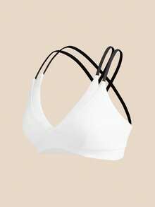 Cheerettes 女款 2 件組拼色交叉背日系健身運動內衣，柔軟彈性、透氣吸濕，可拆式內墊，對比色肩帶，適合健身房與瑜伽 - 彩色 - 查看 6