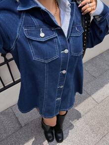 Siren Gaze Women'S Single-Breasted Casual Street Versatile Daily Denim Jacket Fall/Winter Elegant Y2K Chic Basic Festival Back To School Going Out Navy Blue - Blue - View 6