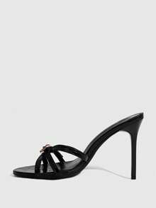 CUCCOO SZL Retro Black Embossed Metal Buckle Toe Slippers, Daily Versatile Models - Black - View 4