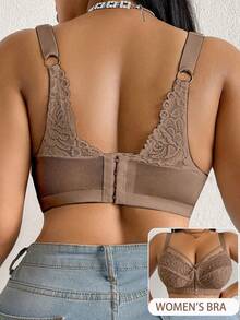 DesireSculpt Plus Size Lace Wireless Bra, 1pc - Coffee Brown - View 2