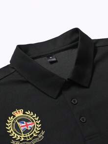 PAVTROS 男士字母印花休閒通勤短袖 Polo 衫 - 黑色 - 查看 6