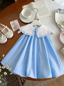 Babygirl Cute Summer Embroidered Floral Sleeveless Dress - Baby Blue - View 7