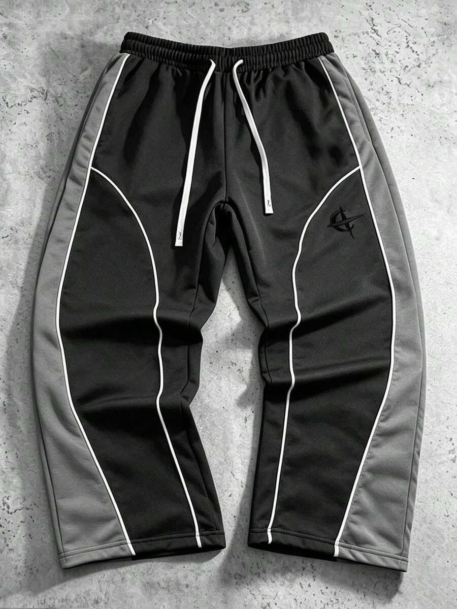 PAVTROS Men's Young Street Casual Sports Colorblock Patchwork Sweatpants - Black - View 1