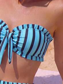 Swim Mod Spring/Summer Hot-Selling Beach Ditsy Floral 2 Pieces Ruffle Bandeau Set - Multicolor - View 6