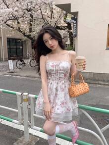 SHEIN MOD Của phụ nữ In Hoa Vá lại Dây đeo Mì Ý  Đầm - Nhiều màu - Xem 4