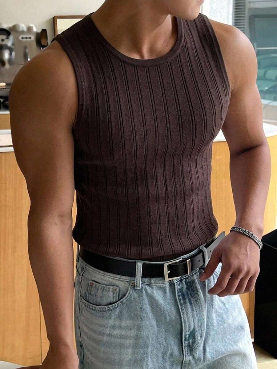 Manfinity Homme 男士素色圓領休閒針織背心 - 彩色 - 查看 1
