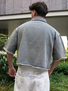 LEOGASHI LEOGASHI 男士水洗贴花刺绣时尚夹克 - 藍色 - 查看 2