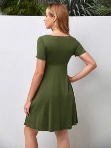 SHEIN Vestido casual de maternidad de unicolor plisado para uso diario - Verde militar - Ver 2